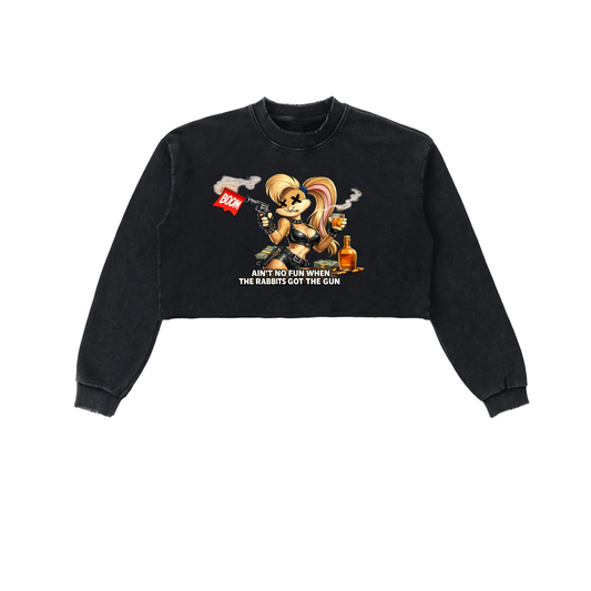 Snow Washed Raw Edge Cropped Sweatshirt